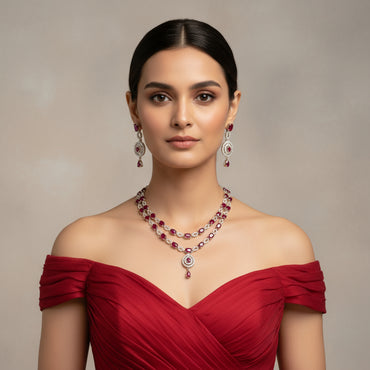 Crimson Grace in red dress