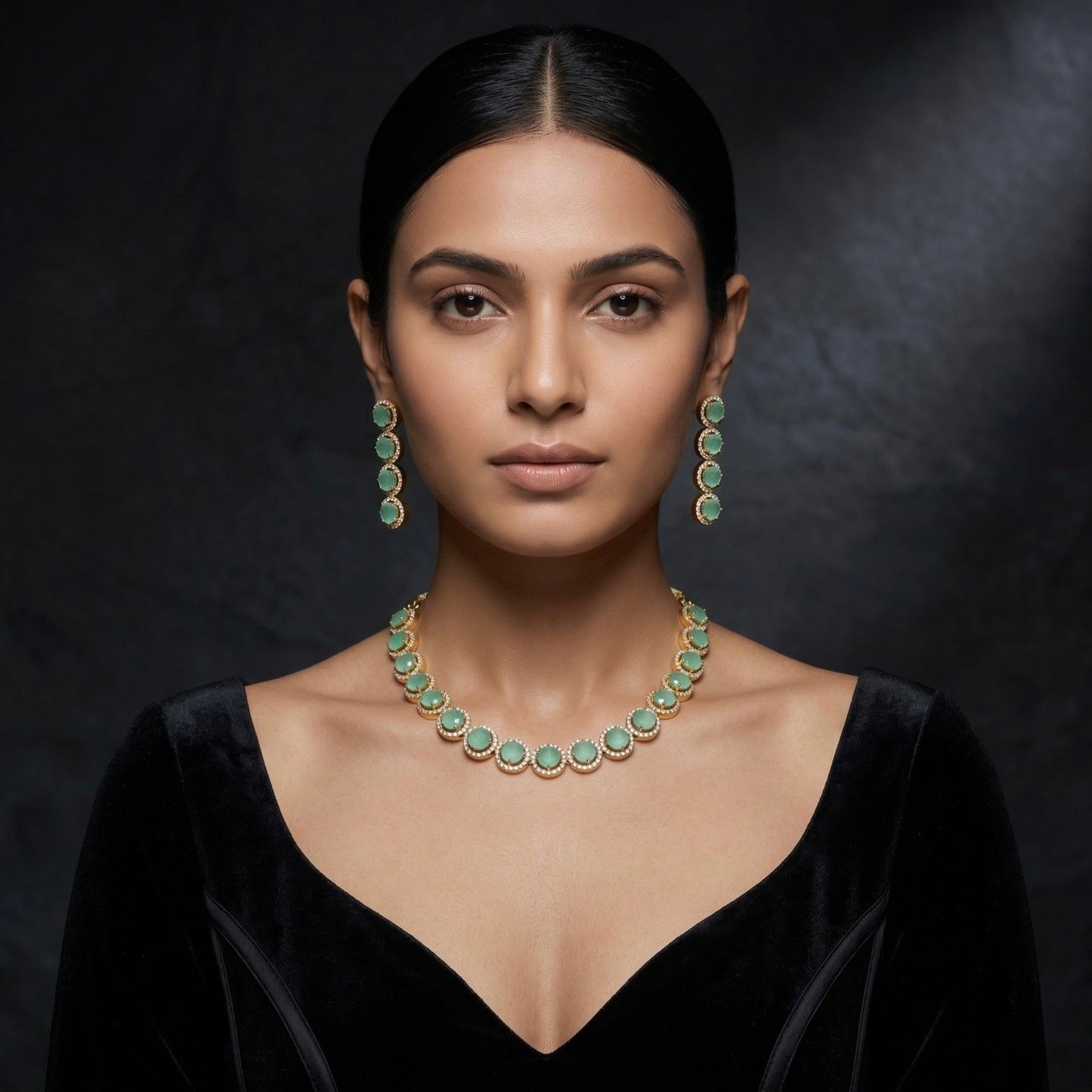 Mint Dew with black dress model