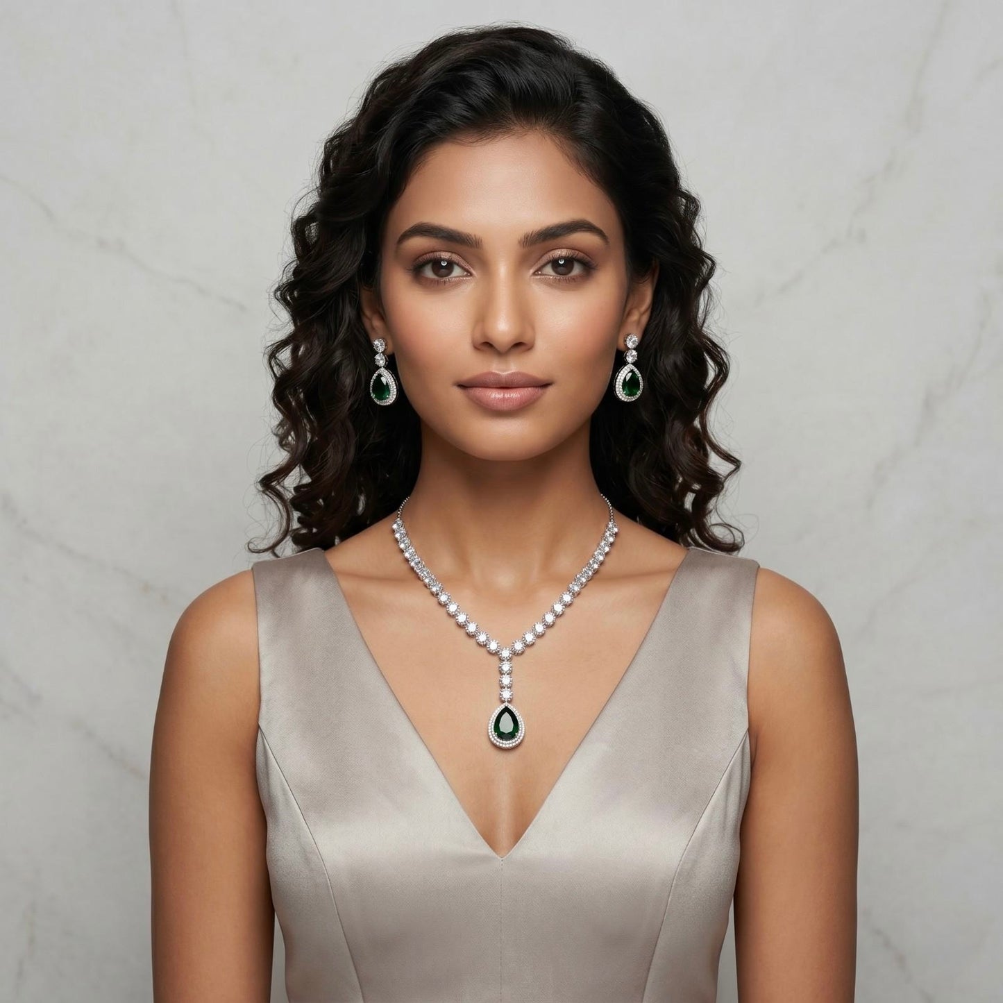 Emerald Royal Drop Pendant with model