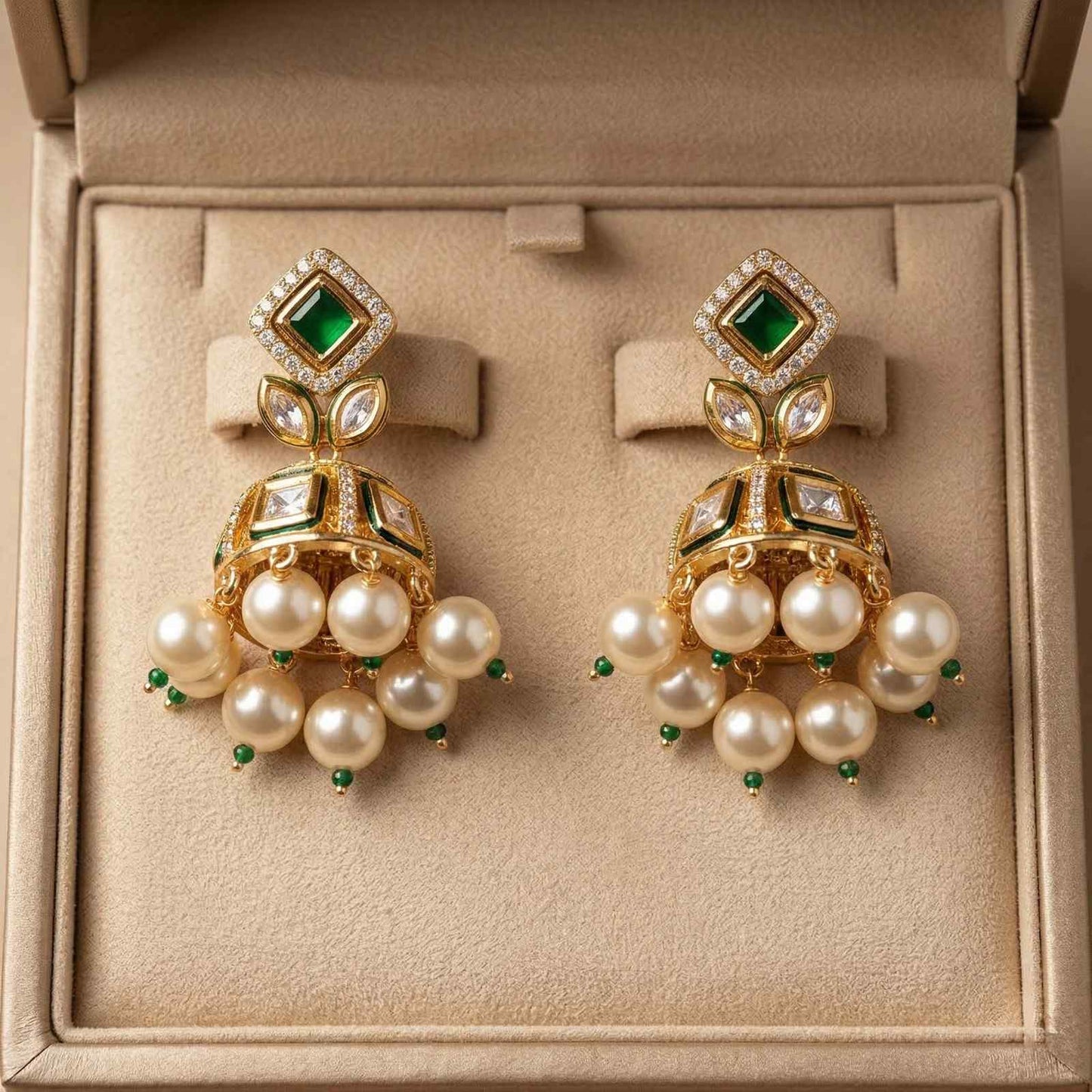 Noorika Emerald Jhumka in box