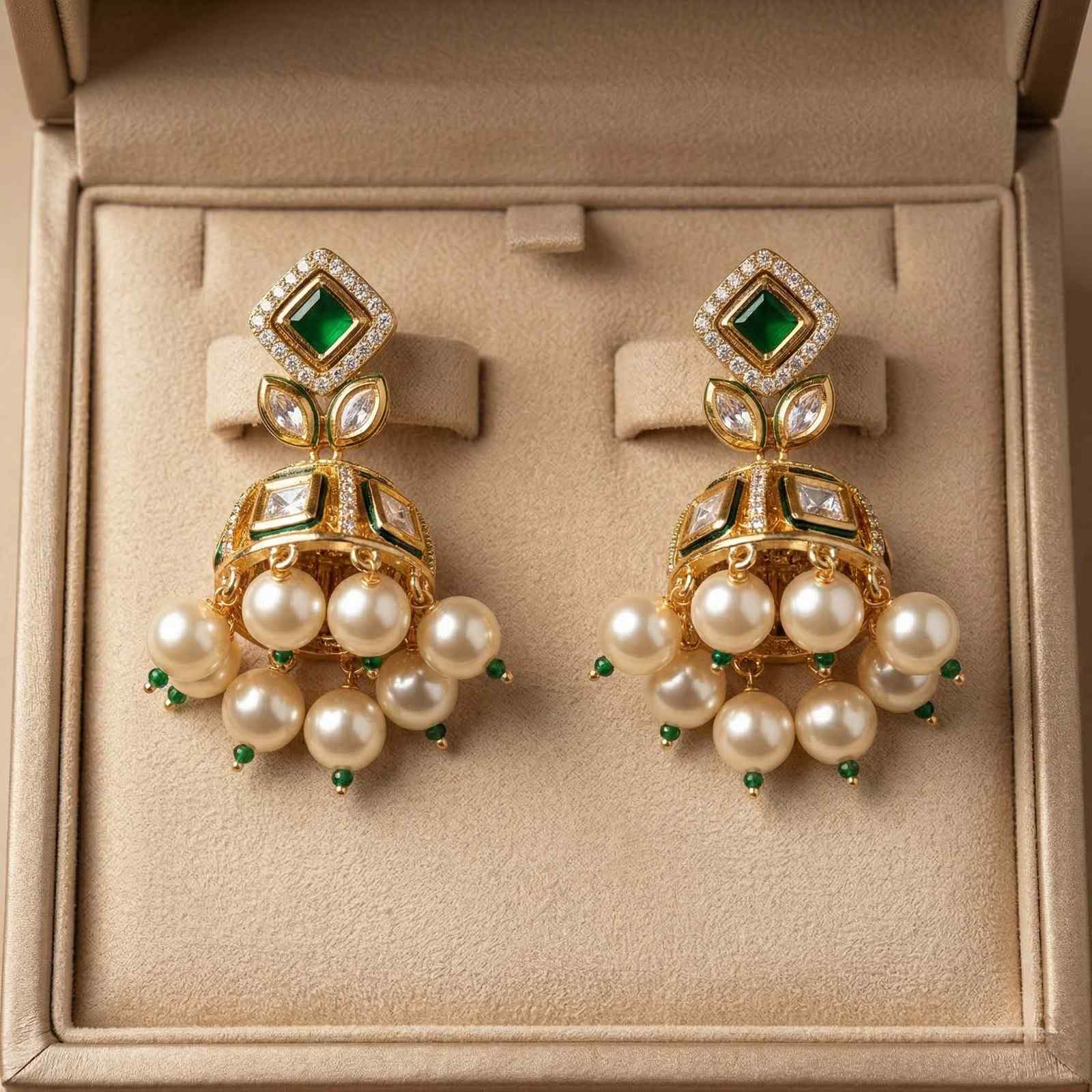 Noorika Emerald Jhumka in box