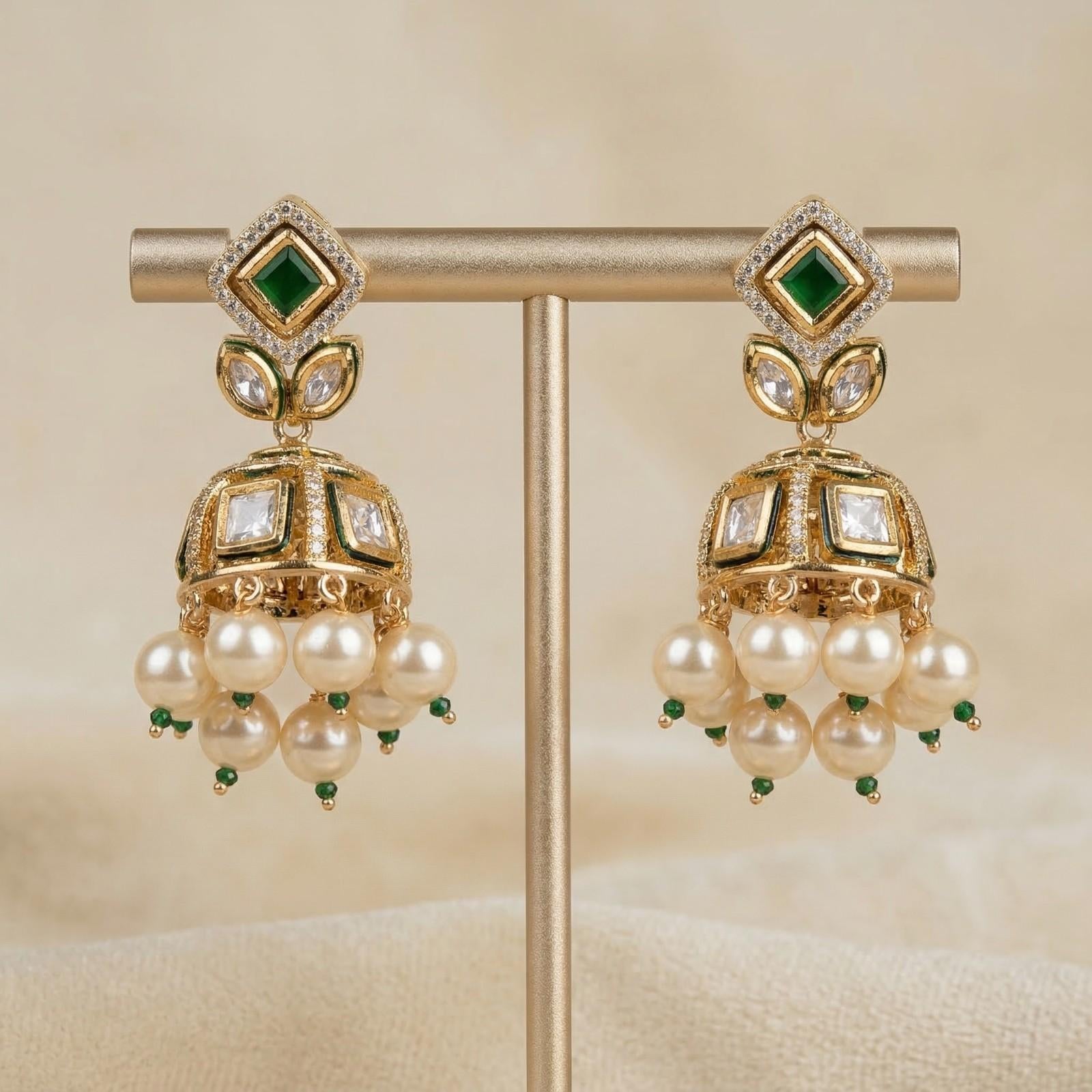 Noorika Emerald Jhumka with stand