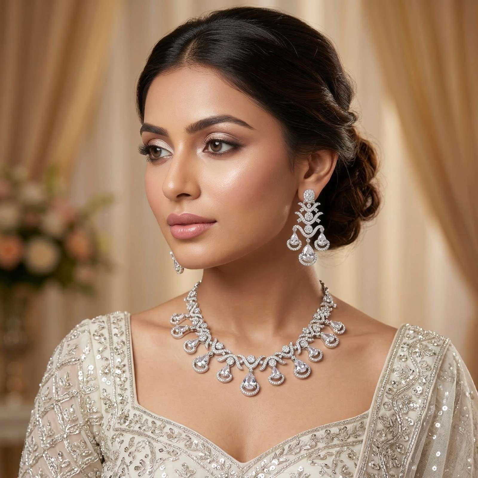 Chand Drop with white dress