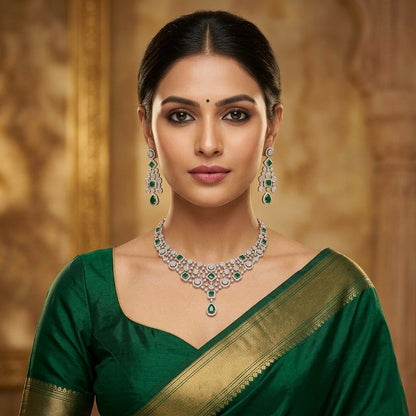 Emerald Jaal with green dress