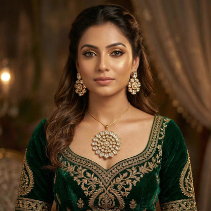 Raj Chakra with green dress